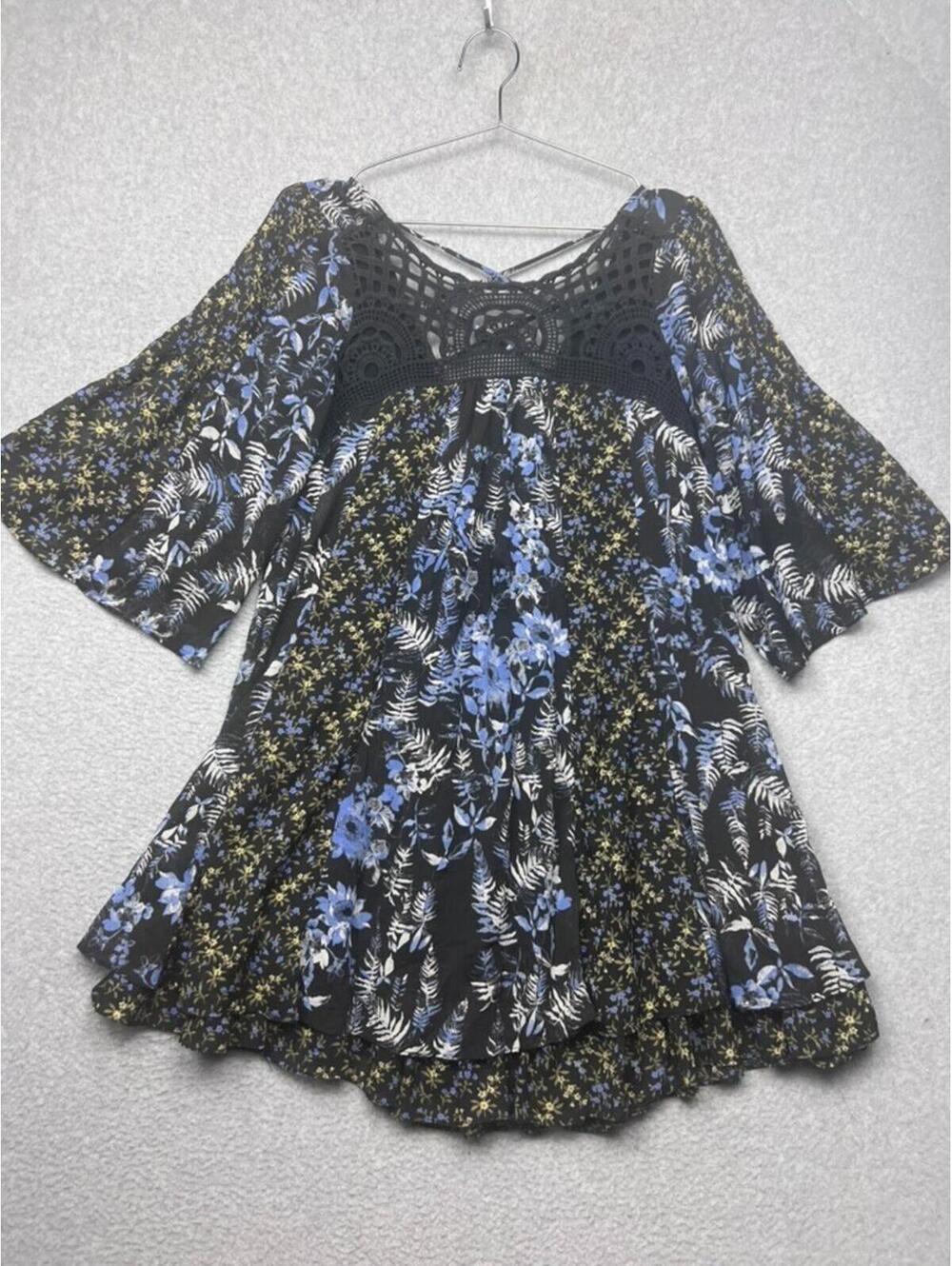 Free People Magic Garden Swing Crochet Floral Mini Dress Boho Festival Fairy S